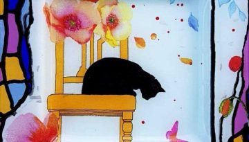 le chat et le vase modèle peinture intuitive et collage sur verre g art a vous
