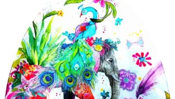 l'éléphante et le paon assiette intuitive g'agrt à vous peinture sur verre collage